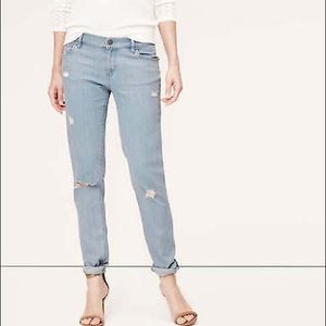 Railroad stripe relaxed skinny jean